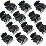 12 Pcs Hair Curler Claw Clips, Plastic Hot Roller Clips Replacement Hair Perm Insulation Clip Safety & Heat Resistance Heated Roller Clips for Women Girls Hair Section Styling Hair Salon (Black)