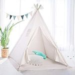 Wisfor Teepee Tent for Kids: Children Indian Wigwam Playhouse Portable Indoor Outdoor Toddler Tipi Play House with Window and Floor Mat for Age 3+, Best Gift for Boy and Girls