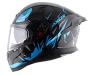 Axor Apex Hunter ISI ECE DOT Certified Full Face Dual Visor Helmet for Men and Women with Pinlock Fitted Outer Clear Visor and Inner Smoke Sun Visor Black Neon Blue Helmet-M