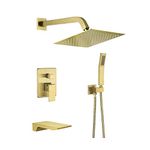 Bathtub Shower System Brushed Gold Shower Fixtures with Tub Faucet and 10 inch Rian Shower Head with Handheld Shower Head Mix Shower Combo