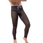 WINTOFW Men's Mesh Fishnet Pants See Through Darwstring Long Loung Pajamas Muscle Leggings Underpants Underwear