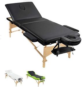 Zenses Massage Table Wooden 70CM Black Portable, Therapy Bed, Massages Tables Folding Waxing 3 Fold Headrest Beauty Beds Rectangle Chair Bounes Cover Covers Carry Bag