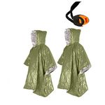 Ninth C 2pcs Emergency Blanket Poncho, 39.3 x 49.2inch Thermal Mylar Space Blanket Rain Ponchos Survival Gear and Equipment for Outdoor Activity Camping Hiking (2pcs green)