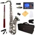 Mendini by Cecilio Tenor Saxophone, L+92D B Flat, Case, Tuner, Mouthpiece, Black with Nickel Keys