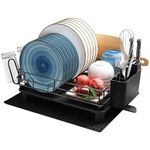 Qienrrae Dish Racks with Drain Board, Large Dish Drying Rack for Kitchen with Automatic Drain, Come with Utensil Holder, Cutting Board Holder and Extra Drying Mat, Black