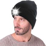 LED Beanie Hat with Light Built in USB Rechargeable Unisex Rechargeable Head torch USB Winter Lighted Headlight Gift for Men and Women Hat with Torch Built in Stocking Fillers Gifts for Dad Black