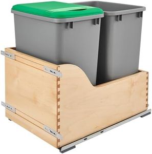 Rev-A-Shelf Pull Out Trash Can for Kitchen Cabinets 35 Qt 8.75 Gal Bottom Mounted, Undermount Soft-Close Slides, Silver, 4WCSC-1835DMND-2