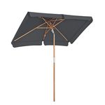 SONGMICS Balcony Umbrella, 2 x 1.25 m Rectangular Garden Parasol, Sun Protection, Wooden Pole and Ribs, Tilt Mechanism, Base Not Included, for Patio Outdoor Garden Terrace, Grey GPU26GY