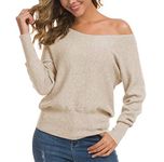 Feiersi Women's Off Shoulder Sweater Casual Long Sleeve Crew Neck Tops Loose Pullover Knit Jumper(Beige, Small)