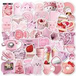 50 Pcs Cute Pink Stickers for Water Bottles, Waterproof Vinyl Aesthetic Girls VSCO Decals Stickers for Laptop Skateboard, Kawaii Sticker Pack for Kids Teens