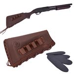 Leather Buttstock Cheek Rest with Rifle Ammo Holder for.308, 30-30, 357, 45-70 .22LR 12GA 16GA 20GA (Brown(12 Gauge), Righty Shooter)