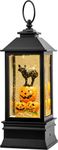 10'' Halloween Snow Globe Lantern Lighted Musical Water Lantern Spooky Pumpkin and Witch' s Black Cat Combo with Swirling Glitter, Battery Operated or USB Powered