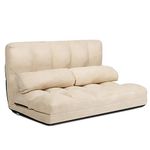 S AFSTAR Safstar Floor Folding Couch and Futon Sofa, 6-Position Fabric Sleeper Sofa Bed with 2 Pillows and Sponge Filling, Adjustable Lazy Sofa for Living Room and Bedroom(Beige)