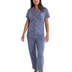 Laura Ashley Women's Hacci Notch Collar PJ Set , Denim Dot, Medium