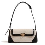 Clutch Shoulder Bag Small for Women PU Leather Canvas Mini Tote Handbag Purse with Buckle Closure (black)