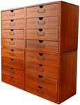 16-Drawer Wooden Storage Box (19.6”x6.89”x19.6”) VIntage Filing Cabinet in Walnut Wood - 16-Slot Wooden Desk Drawer Unit w/Label Holders & Handles - Multi Level Countertop Drawer Organizer