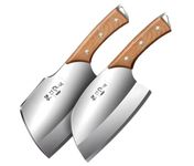 Captoola Full Tang Butcher Knife Set- Meat Cleaver Knife, Boning Knife, Butcher Knife, High Carbon Steel Meat Cutting Knife for Home & Kitchen with Wooden Handle(2-Pcs)