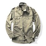 Mens Cargo Shirts,Military Style Tactical Work Roll Up Sleeve Cotton Shirt Button Down Shirt Khaki M