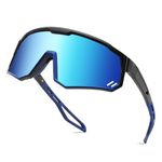 Karsaer Polarized Cycling Glasses Sports Sunglasses, UV400 Protection Baseball Running Glasses for Men Women Youth E1267, Blue, Large