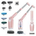 Vaxeple Electric Spin Scrubber, 2024 New Electric Scrubber for Cleaning, Spin Scrubber with Long Handle & 8 Replacement Heads, Remote Controlled Shower Cleaner Brush for Bathroom Shower Tile, Pink