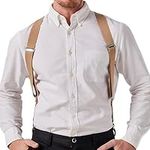 LazarsSpace 2 Clips Men's Side Suspenders X-Back Clip-On Elastic Braces for Formal and Casual Wear (Beige)