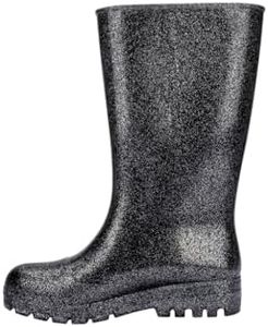 Melissa Welly Jelly Boot for Women - Mid-Calf Waterproof Jelly Rain Boot for Women, Soft and Flexible Trendy Rain Boots with Treaded Rubber Sole, Vegan, Black/Glitter Silver, 8