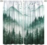 AAVEUP Watercolour Forest Curtains, Green Nature Forest Valley Misty Fresh Flying Birds Landscape Decor Windows Treatments, Thermal Insulated Drapes for Kids Boys Girls Living Room Bedroom 42x45in