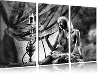 Pixxprint Beautiful woman with hookah, Canvas picture 3 parts, total size: 120x80 cm, wall picture, ready stretched, art print