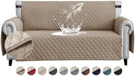 FIGOOO Sofa Covers Water Resistant Sofa Slipcovers 3 Seater Waterproof Reversible Anti-Slip Anti-Scratch Sofa Cover with Non Slip Elastic Straps for Dogs Cats Pets,khaki