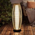 Grand Patio Solar Floor Lamp Outdoor Lamp Patio Lights Solar Powered Lantern Weather-Resistant Wicker Deck Lights, Solar Lamp Large-Sized for Garden (Austin Natural Brown)