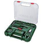 BOSCH Universal 17-Piece Hand Tool Set - All-in-One Toolkit with Plier, Screwdrivers, Hammer, Tape Measure, Spirit Level, Knife, Awl, 10 Bits, Durable Case with Ergonomic Comfort