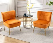 Wahson Velvet Accent Chairs Set of 2 Occasional Tub Chairs with Golden Metal Legs Upholstered Wingback Side Chairs, Armless Cocktail Chair for Bedroom/Living room, Orange