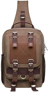 KAUKKO Canvas Messenger Bag Cross Body Shoulder Sling Backpack Travel Hiking Chest Bag (252-3-Khaki)