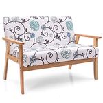 POWERSTONE Modern Upholstered Loveseat, Fabric Loveseat Sofa Couch Wooden 2-Seat Armchair for Home and Office (White, Loveseat)