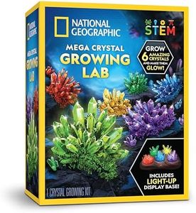 NATIONAL GEOGRAPHIC Mega Crystal Growing Kit for Kids- Grow 6 Crystals + Light-Up Stand, Science Gifts, Crystal Making, Science Kit for Girls & Boys
