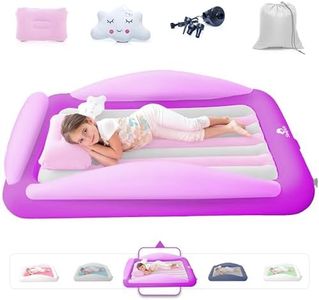 Sleepah Inflatable Toddler Travel Bed – Inflatable & Portable Bed Air Mattress Set –Blow up Mattress for Kids with High Safety Bed Rails. Set Includes Pump, Case, Pillow & Plush (Purple)