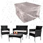 COSMO BUY 4 Piece Rattan Garden Furniture Set Outdoor Patio Sofa, table and chairs garden table Ideal for Pool Side, Balcony, Outdoor and indoor Conservatory Patio Set (Black with Rain Cover)