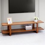 HollyHOME TV Stand Bamboo TV Unit 2-Tier, TV Cabinet TV Table 140cm Entertainment Center Stand for Living Room Bedroom, Dark