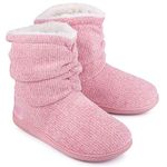 Ladies Bootie Slippers Memory Foam Fur Collar Bootee Plush Lined Women Boots with Non Skid Indoor Outdoor Sole, 7/8 UK, New Pink