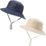 Baby Sun Hat UPF 50+ Sun Protective Toddler Bucket Hat Summer Kids Beach Hats Wide Brim Outdoor Play Hat for Boys Girls A-Navy&A-Beige 6-12 Months