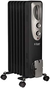 Russell Hobbs 1500W/1.5KW Oil Filled Radiator, 7 Fin Portable Electric Heater - Black, Adjustable Thermostat with 3 Heat Settings, Safety Cut-off, 15 m sq Room Size, RHOFR5001B, 2 Year Guarantee