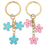 Bewudy 2Pcs Flowers Keyrings Keychains For Women, Key Chain Pendant Key Ring Decoration For Girls, Best Gift for Women Key Purse Bag Accessories (Pink Blue 2 Pcs)