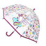 KAV Unicorn Dreams Kids Transparent School Umbrella for Boys and Girls - Sweet, Beautiful, Lightweight Design Dome Parasol for Your Child