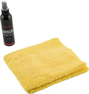Fender® POLISH & SHOP CLOTH - Juego de 2 abrillantadores para guitarra profesional (118 ml) y gamuza de microfibra Shop-Cloth.