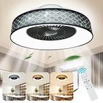 DLLT Modern Ceiling Fan with Light and Remote, Low Profile Semi Flush Mount Ceiling Fan light, Dimmable LED Ceiling Chandelier Fan with 7 Acrylic Blades for Living Room, Bedroom, Dining Room, 3 Colors