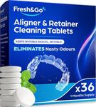 Fresh & Go® Retainer Cleaning Tablets | Fresh, Mint, Clean, Brite, Stain-Free | Eliminates Odour | Suitable for Dentures, Mouth Guards, Retainers, Aligners | 1 Month Supply | 36 Tablets