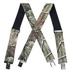 Men Utility Adjustable Elastic Suspenders - Heavy Duty 2 Inches Wide X-back Strong Clip Casual Suspender (Camo Pattern)