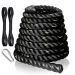 FirstFit Premium Workout Battle Rope for Core Strength Training, Poly Dacron Heavy Exercise Training Rope for Improve Strength Building Muscle - 40 Feet