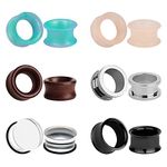 6 Pairs Natural Wood Ear Plugs Earrings Gauges Stainless Steel Ear Tunnels Silicone Piercing Plugs Earrings Stretcher Set