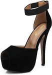 Enelauge Women's Platform High Heels Ankle Straps Sandals Peep Toe Stiletto Pumps Wedding Party Dress Shoes Velvet Black 45-12US